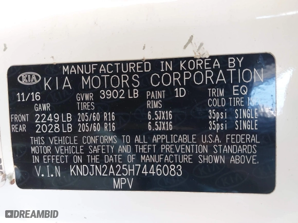 2017 Kia Soul with VIN KNDJN2A25H7446083, listed as a IAAI auction lot 41719665 with 54,980 mi miles. Bid and sale history available at carsss.com. Image 9.