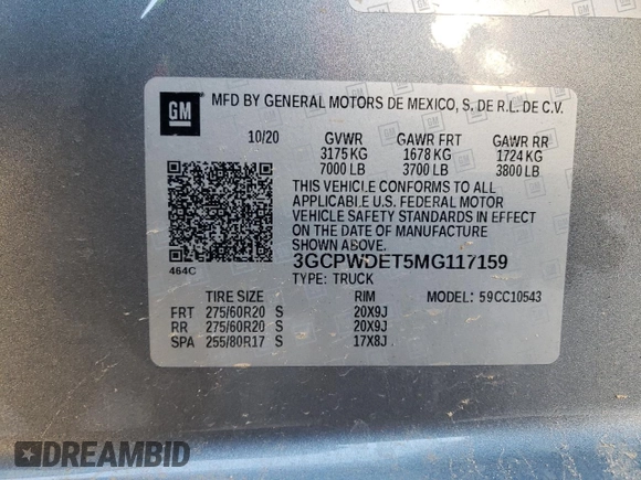 2021 Chevrolet Silverado 1500 RST with VIN 3GCPWDET5MG117159, listed as a Copart auction lot 85507964 with 83,260 mi miles and Salvage Title. Bid and sale history available at DreamBid. Image 13.