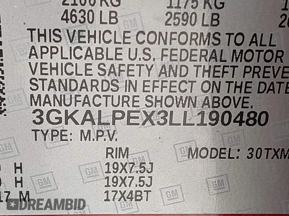 2020 GMC Terrain SLT with VIN 3GKALPEX3LL190480, listed as a IAAI auction lot 42186726 with 63,349 mi miles and . Bid and sale history available at DreamBid. Image 9.