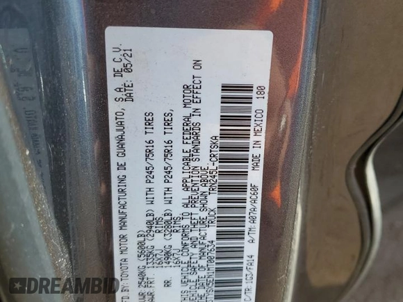 2021 Toyota Tacoma SR with VIN 3TYSX5EN1MT007634, listed as a Copart auction lot 81988814 with 104,002 mi miles and Salvage title. Bid and sale history available at DreamBid. Image 14.