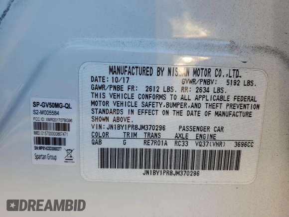 2018 Infiniti Q70 Luxe with VIN JN1BY1PR8JM370296, listed as a Copart auction lot 80748364 with Not provided miles and Salvage title. Bid and sale history available at DreamBid. Image 12.
