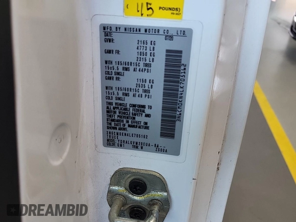 2020 Nissan NV200 SV with VIN 3N6CM0KN4LK705162, listed as a IAAI auction lot 42791460 with 86,967 mi miles and . Bid and sale history available at DreamBid. Image 17.