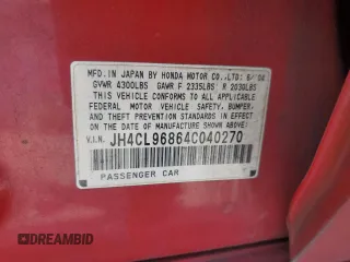 2004 Acura TSX with VIN JH4CL96864C040270, listed as a Copart auction lot 54539005 with 237,363 mi miles and Salvage title. Bid and sale history available at DreamBid. Image 12.