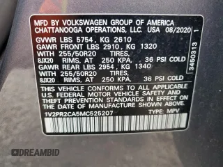 2021 Volkswagen Atlas SE with VIN 1V2PR2CA5MC525207, listed as a Copart auction lot 76572184 with 130,206 mi miles and Non repairable. Bid and sale history available at DreamBid. Image 13.