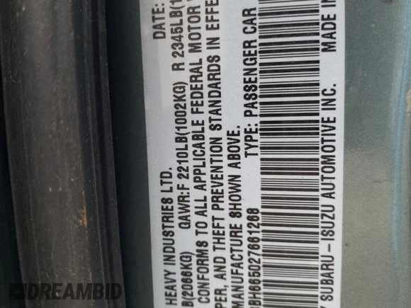 2002 Subaru Legacy Outback with VIN 4S3BH665027661268, listed as a Copart auction lot 43043025 with 215,150 mi miles and Salvage title. Bid and sale history available at DreamBid. Image 14.