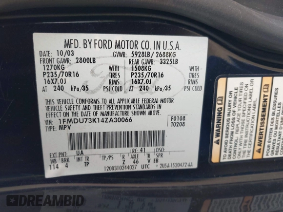 2004 Ford Explorer XLT z VIN 1FMDU73K14ZA30066, wystawiony jako IAAI lot #42327923 z przebiegiem 156 611 mil mil oraz . Historia ofert i sprzedaży dostępna na DreamBid. Obrazek 9.