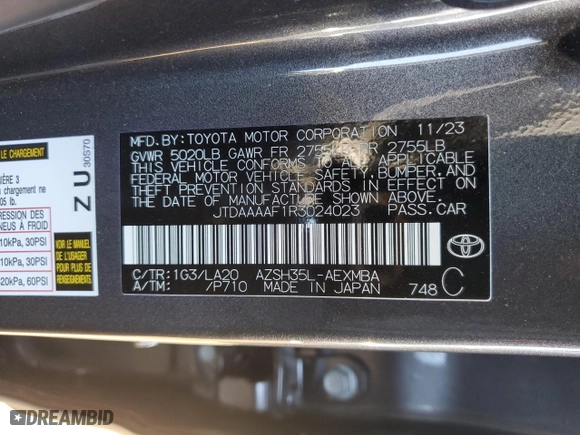 2024 Toyota Crown XLE with VIN JTDAAAAF1R3024023, listed as a Copart auction lot 75337084 with 6,247 mi miles and Salvage Title. Bid and sale history available at carsss.com. Image 12.