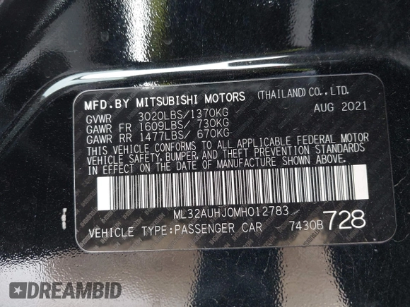 2021 Mitsubishi Mirage ES с VIN ML32AUHJ0MH012783, выставлен на аукционе IAAI как лот 42091928 с пробегом 58 325 миль миль и . История ставок и продаж доступна на DreamBid. Изображение 9.