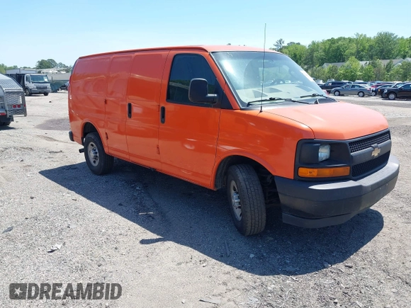 2017 Chevrolet Express Cargo Van with VIN 1GCWGAFF8H1329753, listed as a IAAI auction lot 42126110 with 187,569 mi miles. Bid and sale history available at carsss.com. Image 1.