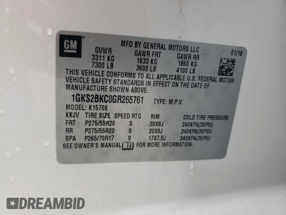 2016 GMC Yukon SLT with VIN 1GKS2BKC0GR265761, listed as a Copart auction lot 65645484 with 130,352 mi miles and Salvage Title. Bid and sale history available at carsss.com. Image 15.