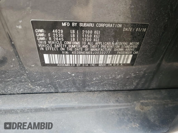 2018 Subaru Legacy Limited with VIN 4S3BNEN69J3030277, listed as a Copart auction lot 49582135 with 190,230 mi miles and Clean Title. Bid and sale history available at carsss.com. Image 12.