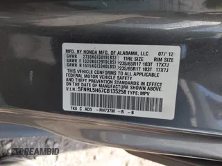 2012 Honda Odyssey EX-L с VIN 5FNRL5H67CB135258, выставлен на аукционе IAAI как лот 42577292 с пробегом 53 451 миль миль и . История ставок и продаж доступна на DreamBid. Изображение 9.