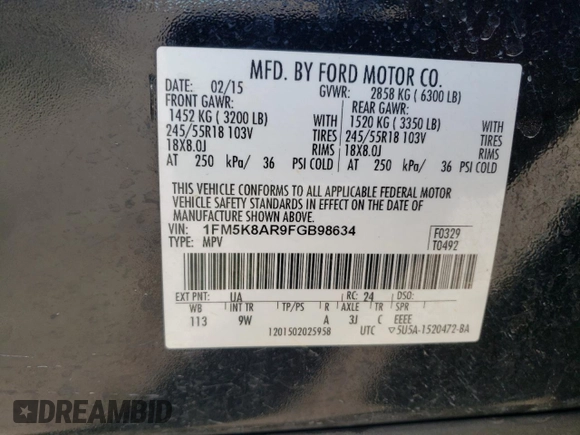2015 Ford Utility Police Interceptor with VIN 1FM5K8AR9FGB98634, listed as a Copart auction lot 78644654 with 68,563 mi miles and Salvage Title. Bid and sale history available at carsss.com. Image 13.