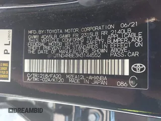 2021 Toyota Corolla SE with VIN JTND4MBE3M3144552, listed as a IAAI auction lot 41699317 with 57,309 mi miles and . Bid and sale history available at DreamBid. Image 9.