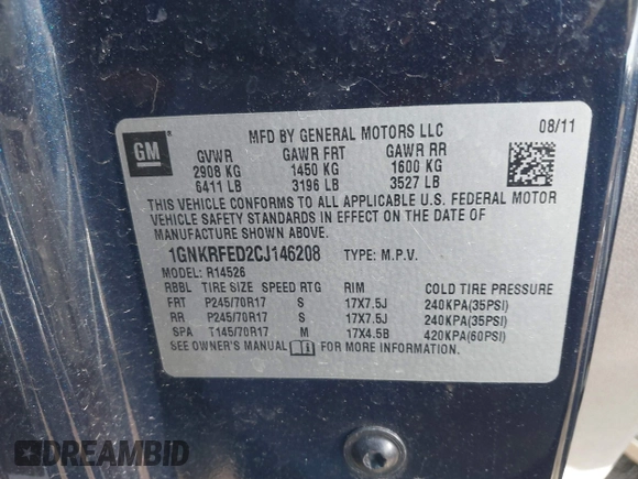 2012 Chevrolet Traverse LS with VIN 1GNKRFED2CJ146208, listed as a IAAI auction lot 42099198 with 71,154 mi miles and . Bid and sale history available at DreamBid. Image 9.