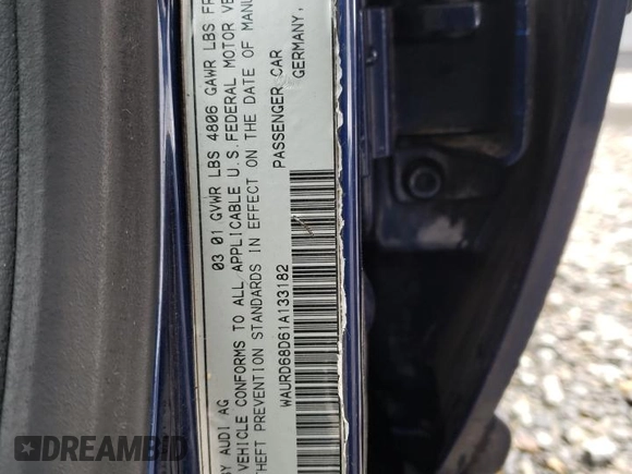 2001 Audi S4 with VIN WAURD68D61A133182, listed as a Copart auction lot 46360985 with 221,354 mi miles and Salvage Title. Bid and sale history available at carsss.com. Image 12.