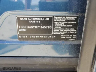 2007 Saab 9-3 with VIN YS3FD49Y071145793, listed as a Copart auction lot 58859624 with 190,584 mi miles and Clean Title. Bid and sale history available at carsss.com. Image 12.