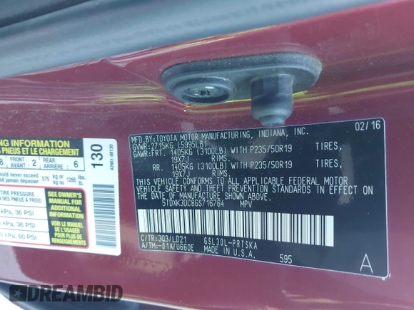 2016 Toyota Sienna SE с VIN 5TDXK3DC8GS716764, выставлен на аукционе IAAI как лот 41278353 с пробегом 174 495 миль миль и . История ставок и продаж доступна на DreamBid. Изображение 9.