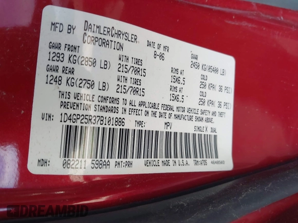2007 Dodge Caravan SE z VIN 1D4GP25R37B101886, wystawiony jako IAAI lot #38924521 z przebiegiem 183 033 mil mil oraz . Historia ofert i sprzedaży dostępna na DreamBid. Obrazek 9.