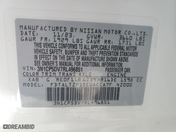 2024 Nissan Kicks SR with VIN 3N1CP5DV7RL496851, listed as a Copart auction lot 49432635 with 11,178 mi miles and Salvage Title. Bid and sale history available at carsss.com. Image 14.