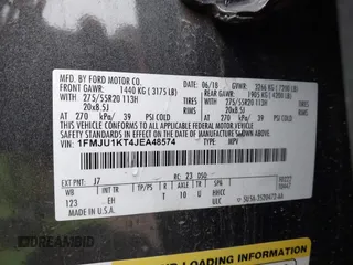 2018 Ford Expedition Limited with VIN 1FMJU1KT4JEA48574, listed as a IAAI auction lot 41588696 with 182,845 mi miles. Bid and sale history available at carsss.com. Image 9.