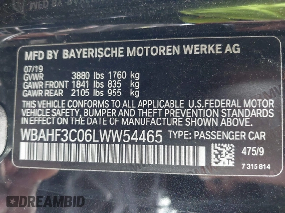 2020 BMW Z4 sDrive30i с VIN WBAHF3C06LWW54465, выставлен на аукционе IAAI как лот 42086908 с пробегом 22 494 миль миль и . История ставок и продаж доступна на DreamBid. Изображение 9.
