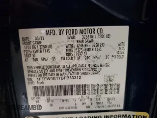 2011 Ford F-150 XLT with VIN 1FTFW1ET7BFB33212, listed as a Copart auction lot 48062245 with 163,204 mi miles and Salvage Title. Bid and sale history available at carsss.com. Image 14.