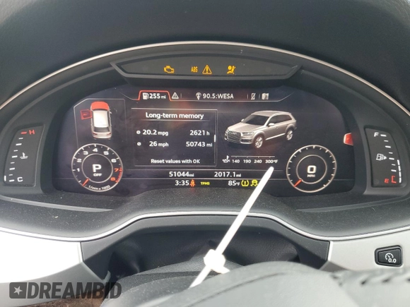 2019 Audi Q7 Premium Plus with VIN WA1LHAF73KD033550, listed as a Copart auction lot 54977045 with 51,044 mi miles and Salvage title. Bid and sale history available at DreamBid. Image 9.
