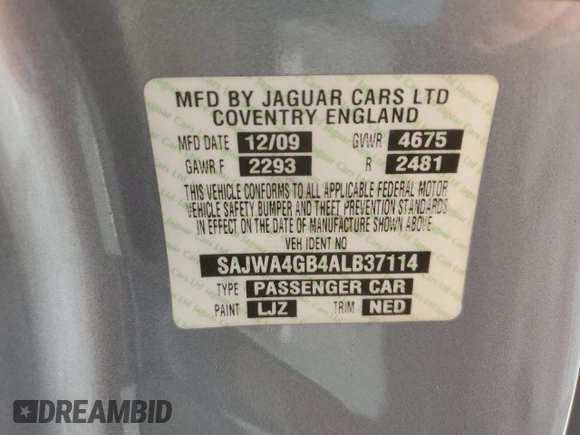 2010 Jaguar XK with VIN SAJWA4GB4ALB37114, listed as a Copart auction lot 77673824 with 99,999 mi miles and Salvage Title. Bid and sale history available at carsss.com. Image 13.