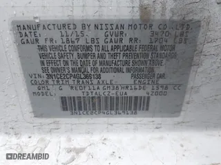 2016 Nissan Versa Note S with VIN 3N1CE2CP4GL369138, listed as a IAAI auction lot 41825005 with 201,319 mi miles. Bid and sale history available at carsss.com. Image 9.