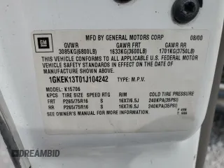 2001 GMC Yukon SLT with VIN 1GKEK13T01J104242, listed as a Copart auction lot 73311234 with 0 mi miles and Clean Title. Bid and sale history available at carsss.com. Image 13.