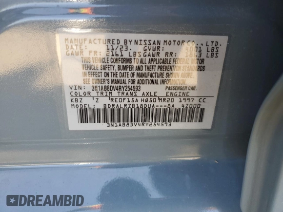 2024 Nissan Sentra SR z VIN 3N1AB8DV4RY254593, wystawiony jako Copart lot #48984625 z przebiegiem 17 020 mil mil oraz Szkoda całkowita • Salvage title. Historia ofert i sprzedaży dostępna na DreamBid. Obrazek 12.