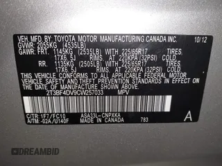 2012 Toyota RAV4 with VIN 2T3BF4DV9CW257033, listed as a IAAI auction lot 42144441 with 200,107 mi miles. Bid and sale history available at carsss.com. Image 9.