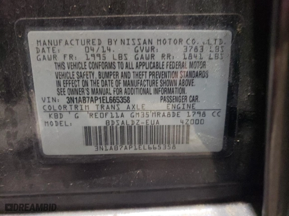 2014 Nissan Sentra SV with VIN 3N1AB7AP1EL665358, listed as a Copart auction lot 51614085 with 103,043 mi miles and Clean Title. Bid and sale history available at carsss.com. Image 12.