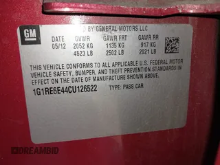 2012 Chevrolet Volt with VIN 1G1RE6E44CU126522, listed as a IAAI auction lot 41965231 with 67,532 mi miles and . Bid and sale history available at carsss.com. Image 9.
