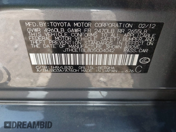 2013 Lexus GS 350 with VIN JTHCE1BL8D5004042, listed as a IAAI auction lot 42152739 with 130,315 mi miles. Bid and sale history available at carsss.com. Image 9.