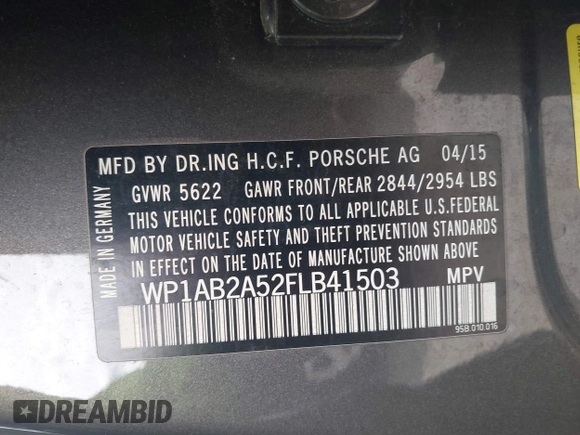 2015 Porsche Macan S with VIN WP1AB2A52FLB41503, listed as a IAAI auction lot 42378194 with 112,507 mi miles and . Bid and sale history available at DreamBid. Image 9.