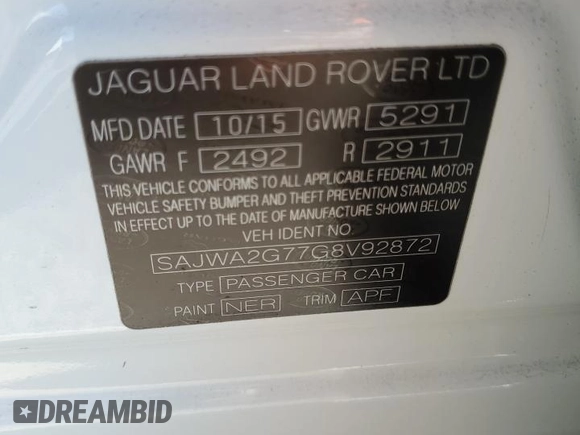 2016 Jaguar XJ Portfolio with VIN SAJWA2G77G8V92872, listed as a Copart auction lot 74562014 with Not Provided miles and Non Repairable. Bid and sale history available at DreamBid. Image 13.