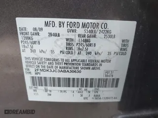 2010 Ford Edge SEL with VIN 2FMDK3JC3ABA30630, listed as a IAAI auction lot 42048915 with 188,602 mi miles. Bid and sale history available at carsss.com. Image 9.