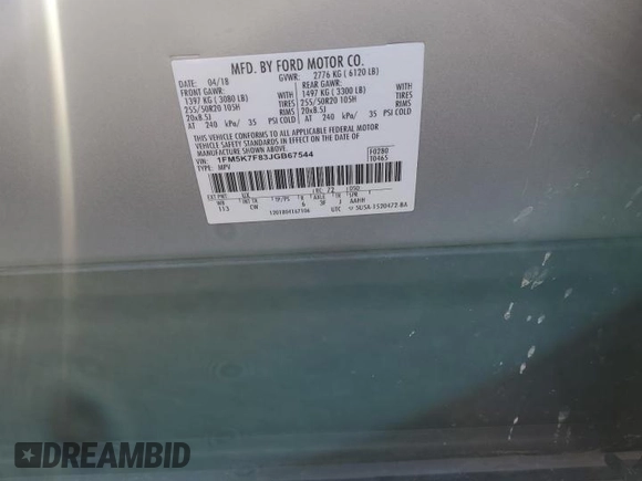 2018 Ford Explorer Limited z VIN 1FM5K7F83JGB67544, wystawiony jako Copart lot #61253265 z przebiegiem 78 297 mil mil oraz Szkoda całkowita • Salvage title. Historia ofert i sprzedaży dostępna na DreamBid. Obrazek 13.