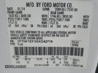 2014 Ford F-150 XL with VIN 1FTNF1EFXEKD42719, listed as a Copart auction lot 57966955 with 136,751 mi miles and Salvage title. Bid and sale history available at DreamBid. Image 12.