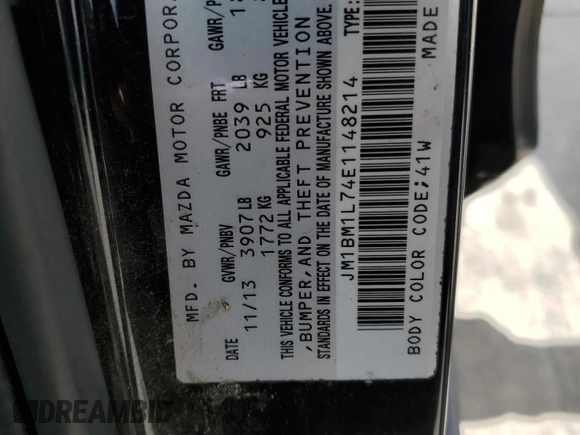 2014 Mazda 3 i Touring with VIN JM1BM1L74E1148214, listed as a Copart auction lot 54272605 with 158,278 mi miles and Salvage title. Bid and sale history available at DreamBid. Image 12.