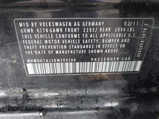 2011 Volkswagen Golf with VIN WVWDA7AJ2BW209366, listed as a IAAI auction lot 42425121 with 185,807 mi miles and . Bid and sale history available at DreamBid. Image 9.