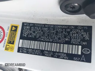 2015 Lexus CT 200h with VIN JTHKD5BH8F2233021, listed as a IAAI auction lot 42687217 with 110,443 mi miles and . Bid and sale history available at DreamBid. Image 9.