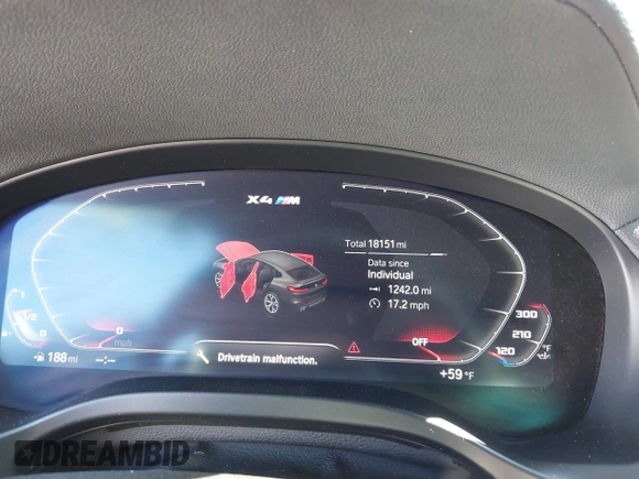 2021 BMW X4 M with VIN 5YMUJ0C08M9H70033, listed as a IAAI auction lot 41671276 with 18,151 mi miles. Bid and sale history available at carsss.com. Image 7.