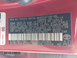 2016 Toyota Corolla L with VIN 2T1BURHE9GC576011, listed as a IAAI auction lot 42624329 with 98,567 mi miles and . Bid and sale history available at DreamBid. Image 9.