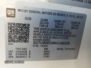 2022 GMC Sierra 1500 SLT z VIN 3GTU9DED8NG185539, wystawiony jako Copart lot #48722825 z przebiegiem 59 266 mil mil oraz Szkoda całkowita • Salvage title. Historia ofert i sprzedaży dostępna na DreamBid. Obrazek 13.