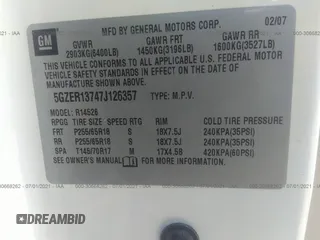 2007 Saturn Outlook XE z VIN 5GZER13747J126357, wystawiony jako IAAI lot #30668262 z przebiegiem 160 306 mil mil oraz . Historia ofert i sprzedaży dostępna na DreamBid. Obrazek 9.