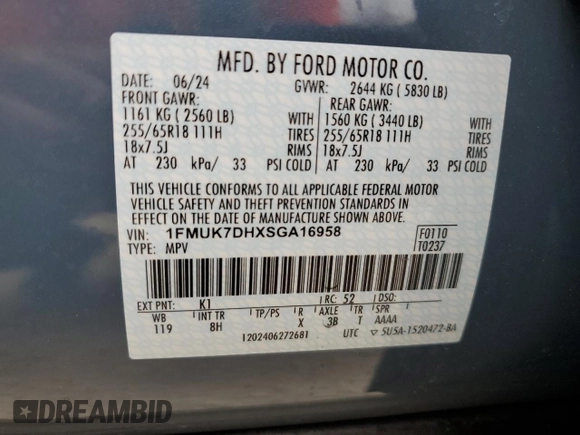 2025 Ford Explorer Active with VIN 1FMUK7DHXSGA16958, listed as a Copart auction lot 84375464 with 1,876 mi miles and Non Repairable. Bid and sale history available at carsss.com. Image 16.