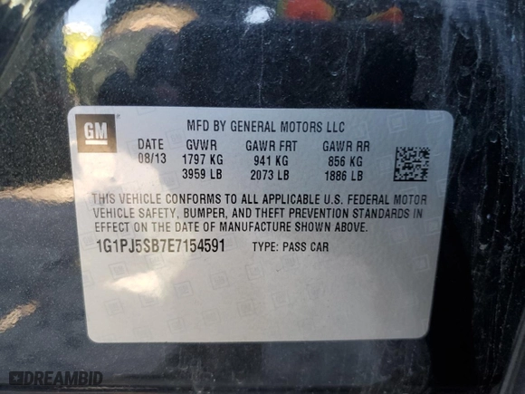 2014 Chevrolet Cruze ECO with VIN 1G1PJ5SB7E7154591, listed as a Copart auction lot 87090564 with 136,874 mi miles and Salvage Title. Bid and sale history available at carsss.com. Image 13.